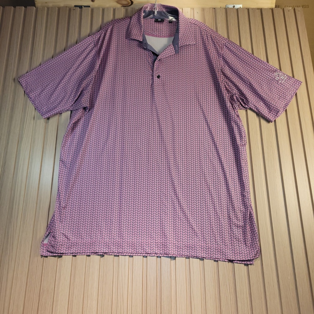 FootJoy Mens 2XL Pink Purple Leaf Print Golf Polo Shirt WGCR Logo Stretch FJ
